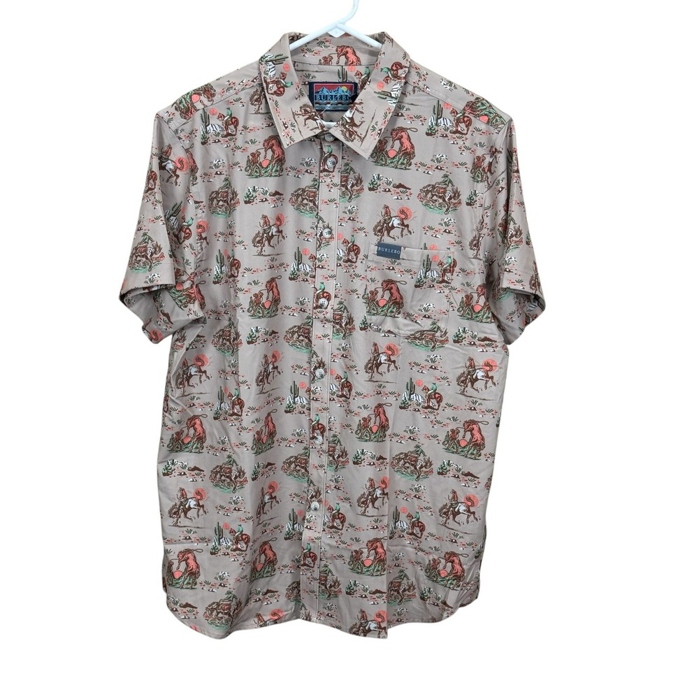 NEW Burlebo Mens Shirt Short Sleeve Button Down Polyester Spandex Cowboy L